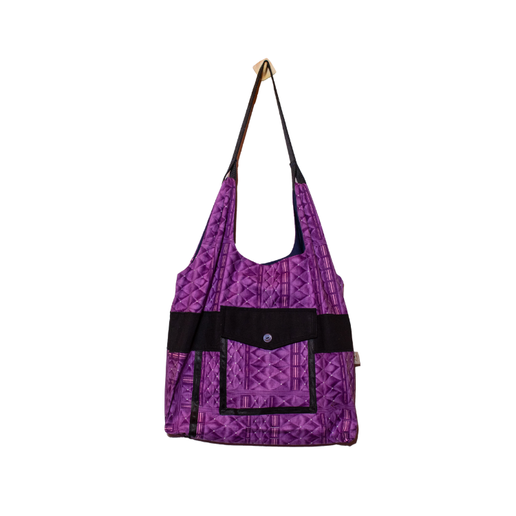 Signature Purple Floral Ankara Tote Bag with Pocket Flap