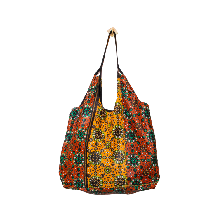 Signature Brown & Organge Floral Leso Tote Bag with 2 vertical joints