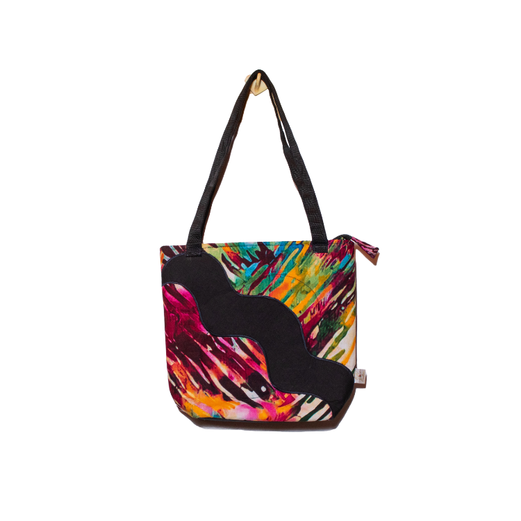 Signature Zebra Ankara Tote Bags with Black Wavy Design