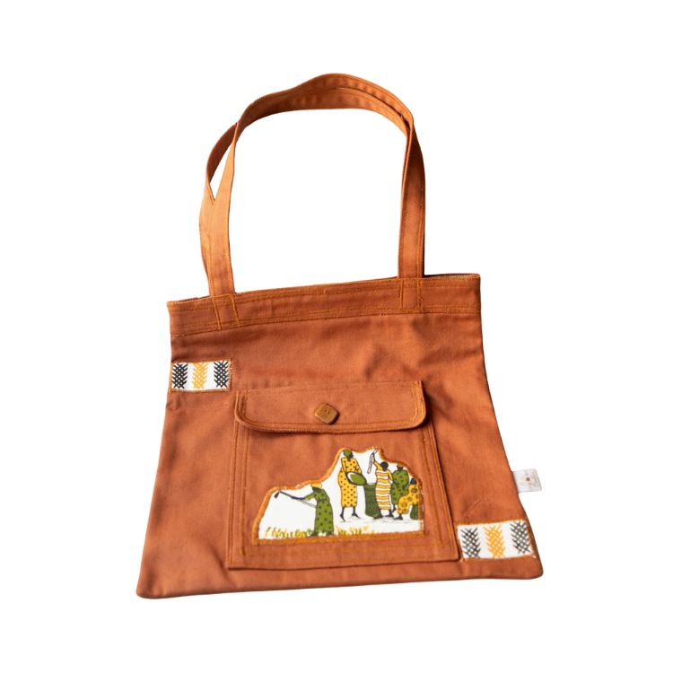 Signature Brown Canvas Cotton Tote Bags with Kenyan Village